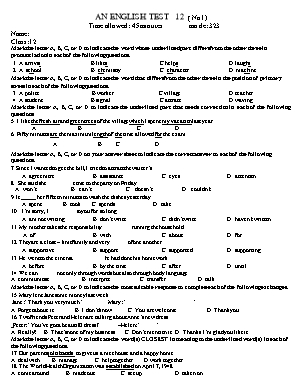 2 Đề kiểm tra 45 phút lần 1 môn Tiếng Anh Lớp 12